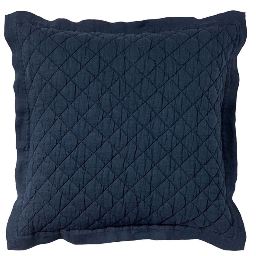 Pottery Barn Belgian linen sham cushion cover Euro color midnight dark blue XL